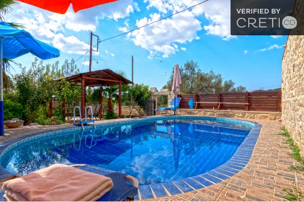 The outdoor private pool of the stone villa in Mires