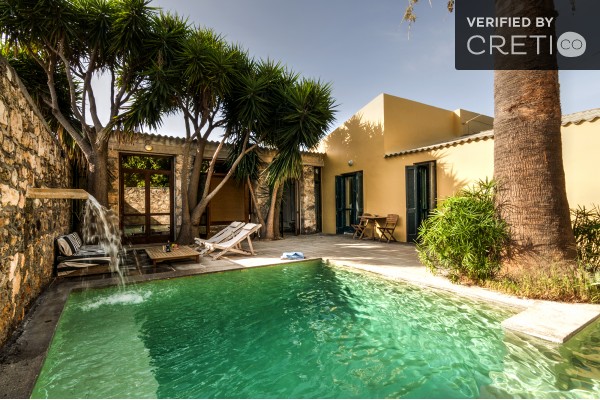 The backyard of the farmhouse and the private pool.