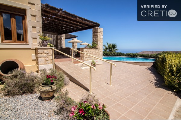 The exterior and pool area of the villa in Charkia, Rethymno